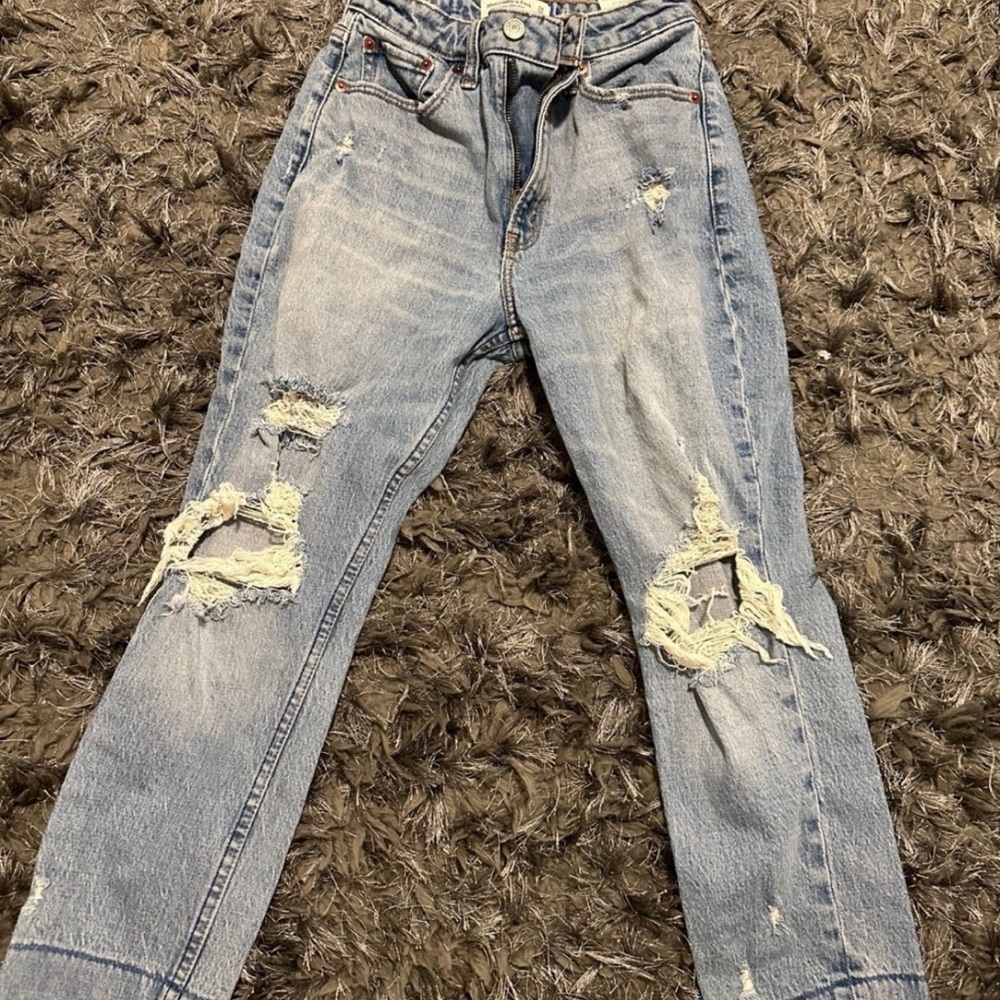Abercrombie & Fitch Light Blue Distressed Straight Leg Jeans
